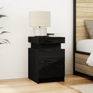 vidaXL Κομοδίνο με LED Φώτα Μαύρο Δρυς 35x39x55 εκ 1 τεμ.