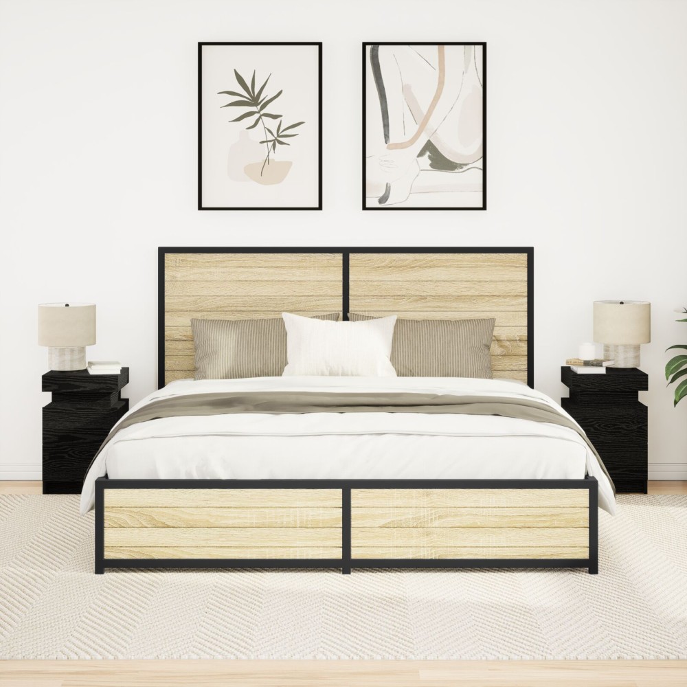 vidaXL Κομοδίνο με Φώτα LED 2 τεμ. Μαύρο Δρυς 35x39x55 εκ
