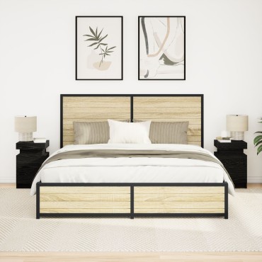 vidaXL Κομοδίνο με Φώτα LED 2 τεμ. Μαύρο Δρυς 35x39x55 εκ