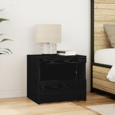 vidaXL Κομοδίνο με Φωτιστικά LED Μαύρη Δρυς 50x40x45cm 1 τεμ.