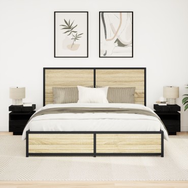 vidaXL Κομοδίνο με LED Φώτα 2 τεμ. Μαύρο Δρυς 40x39x48,5 εκ