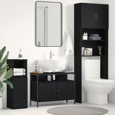 vidaXL Ντουλάπα Νιπτήρα Μαύρο Δρυς 80x30x60cm Κατασκευασμένο ξύλο 1 τεμ.