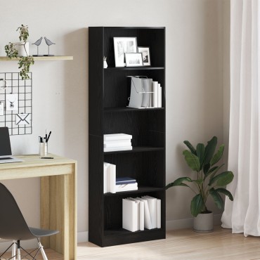 vidaXL Μαύρη Δρύινη Βιβλιοθήκη - 60x24x176 εκ 1 τεμ.