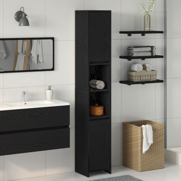 vidaXL Ντουλάπι Μπάνιου Μαύρη Δρυς 30x30x183,5cm Επεξεργασμένο ξύλο
