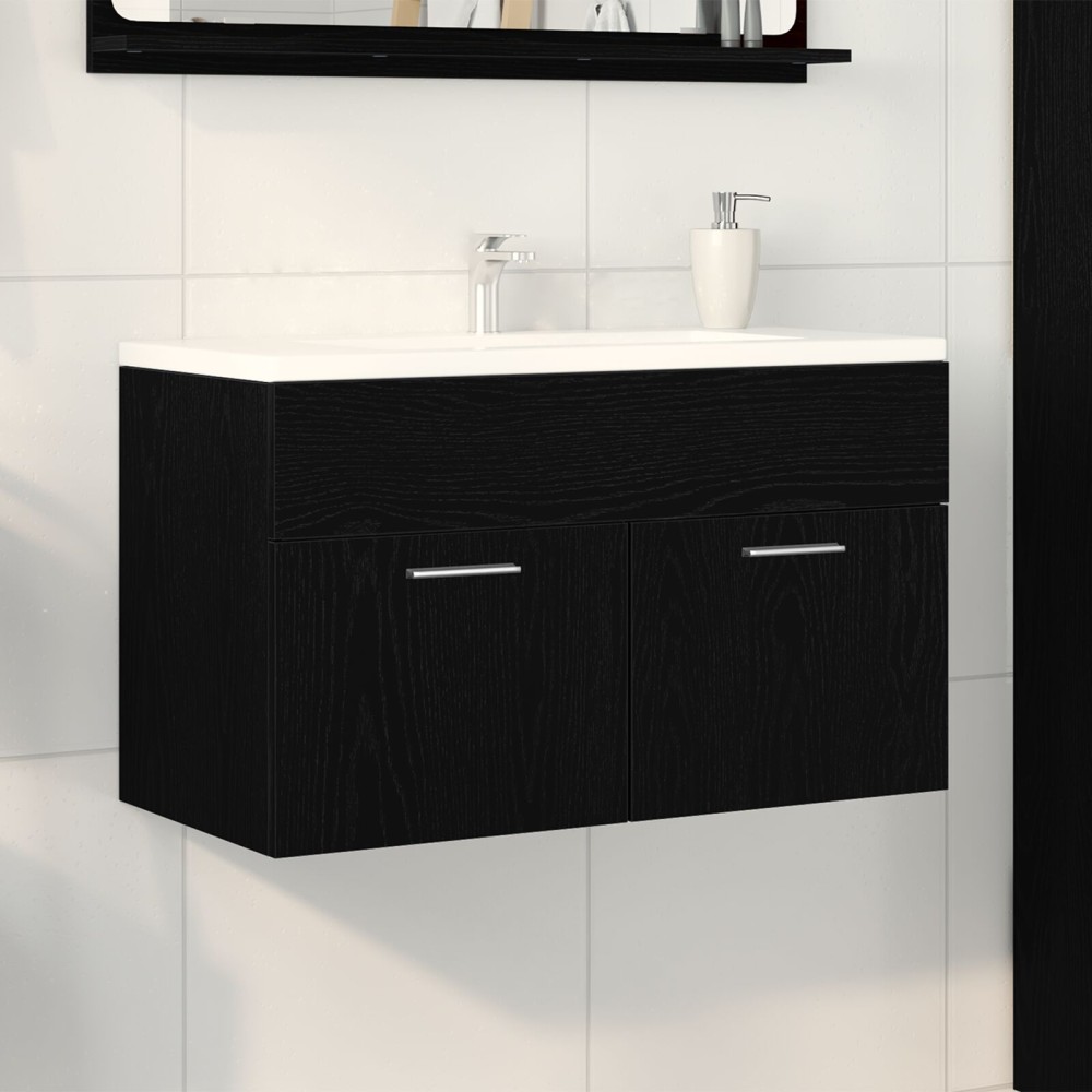 vidaXL Νιπτήρας με Ντουλάπι Μαύρη Δρυς 90x38,5x46cm Επεξεργασμένο Ξύλο
