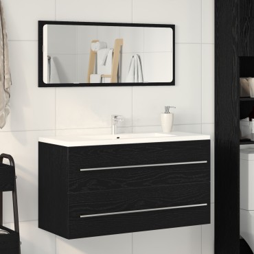 vidaXL Ντουλάπα με Καθρέφτη Μαύρη Βελανιδιά 90x45x1,5cm Κατασκευασμένο Ξύλο