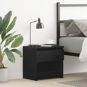 vidaXL Μαύρο Κομοδίνο από Δρυς 40x30x39cm από Επεξεργασμένο Ξύλο 1 τεμ.