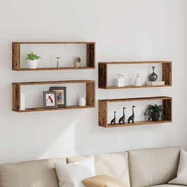 vidaXL Ράφια Τοίχου 4 τεμ. σε Παλιό Ξύλο 80x15x26cm Επεξεργασμένο Ξύλο