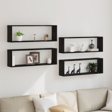 vidaXL Ράφια τοίχου 4 τεμ. Μαύρο Δρύς 80x15x26cm Επεξεργασμένο ξύλο