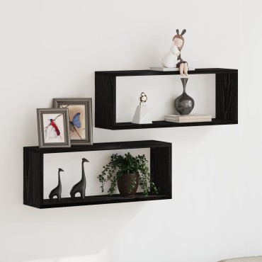 vidaXL Ράφια 2 Πακέτο Μαύρη Δρυς 60x15x23cm Κατασκευασμένα από Μηχανική Ξυλεία 1 τεμ.