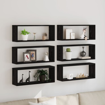 vidaXL Ράφια 6 τεμ. Μαύρη Δρυς 60x15x23cm Κατασκευασμένο Ξύλο