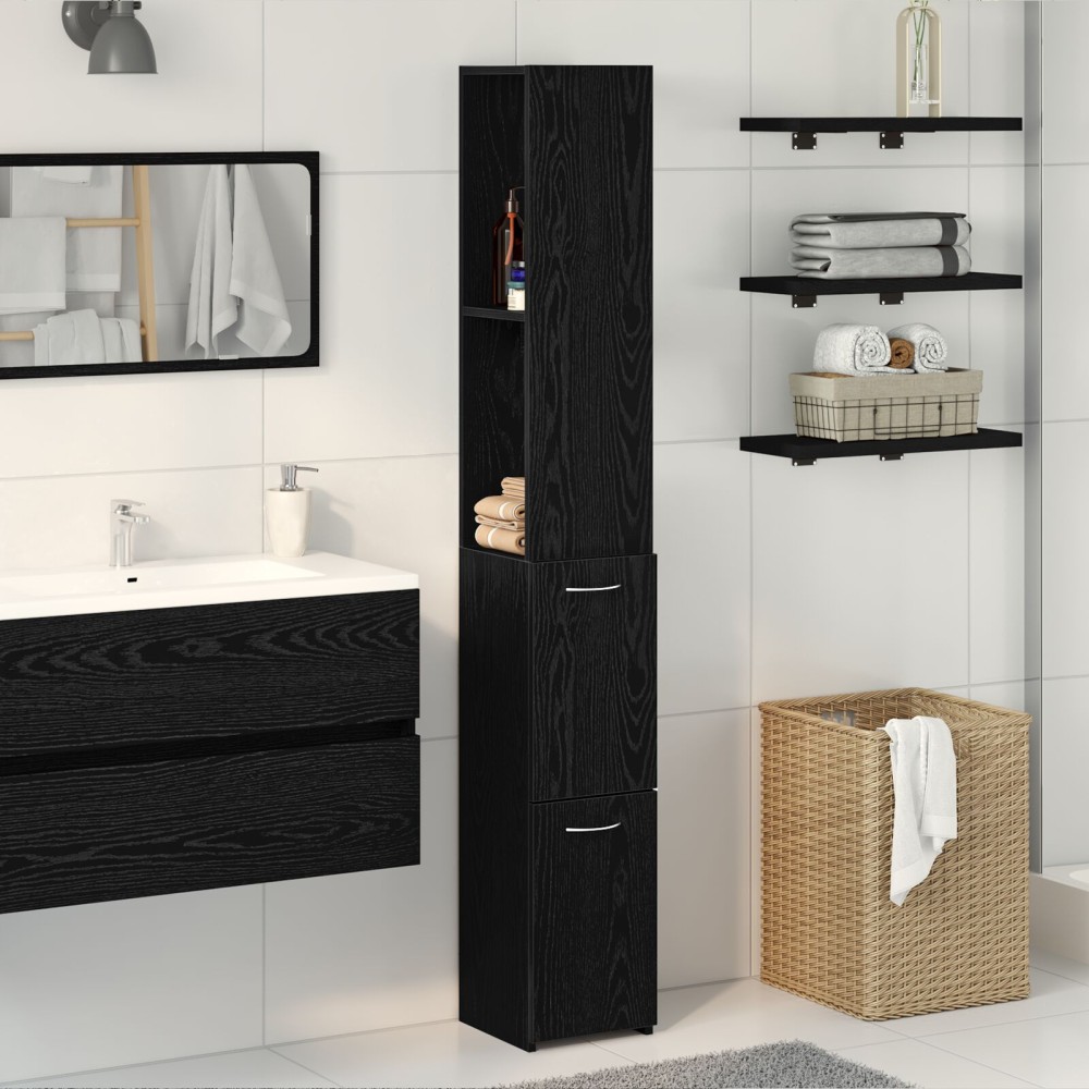 vidaXL Ντουλάπα Μπάνιου Μαύρη Δρυς 25x25x170cm από Επεξεργασμένο Ξύλο