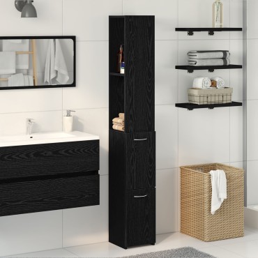 vidaXL Ντουλάπα Μπάνιου Μαύρη Δρυς 25x25x170cm από Επεξεργασμένο Ξύλο