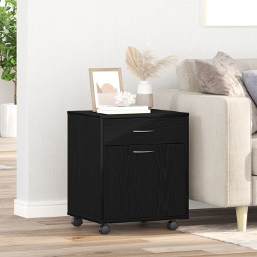 vidaXL Κιβώτιο με Ρόδες Μαύρη Δρυ 45x38x54cm Επεξεργασμένο Ξύλο