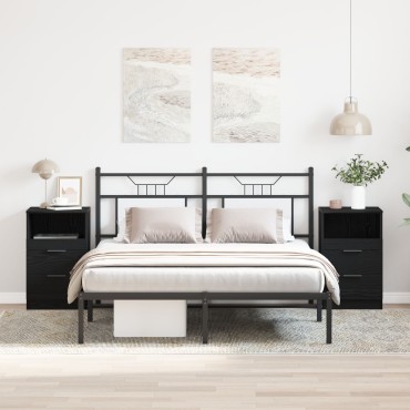 vidaXL Κομοδίνα 2 τεμ. Μαύρο Οξιά 40x35x65cm Επεξεργασμένο ξύλο