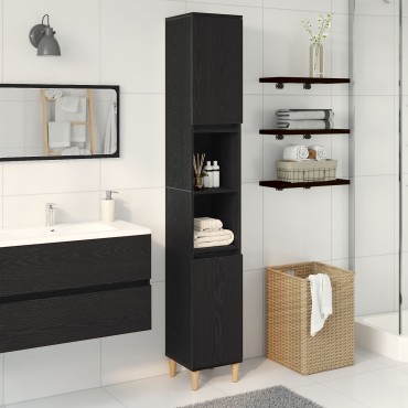 vidaXL Ντουλάπι Μπάνιου Μαύρο Δρυς 30x30x190cm Επεξεργασμένο Ξύλο 1 τεμ.