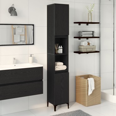 vidaXL Ντουλάπα Μπάνιου Μαύρη Δρυς 30x30x190cm Επεξεργασμένο Ξύλο 1 τεμ.