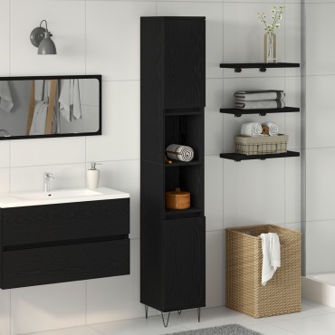 vidaXL Ντουλάπα Μπάνιου Μαύρη Δρυς 30x30x190cm Κατασκευασμένο Ξύλο