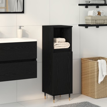 vidaXL Ντουλάπα Μπάνιου Μαύρη Δρυς 30x30x100cm Σύνθετο Ξύλο