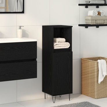 vidaXL Ντουλάπι Μπάνιου Μαύρη Δρυς 30x30x100cm Επεξεργασμένου Ξύλου