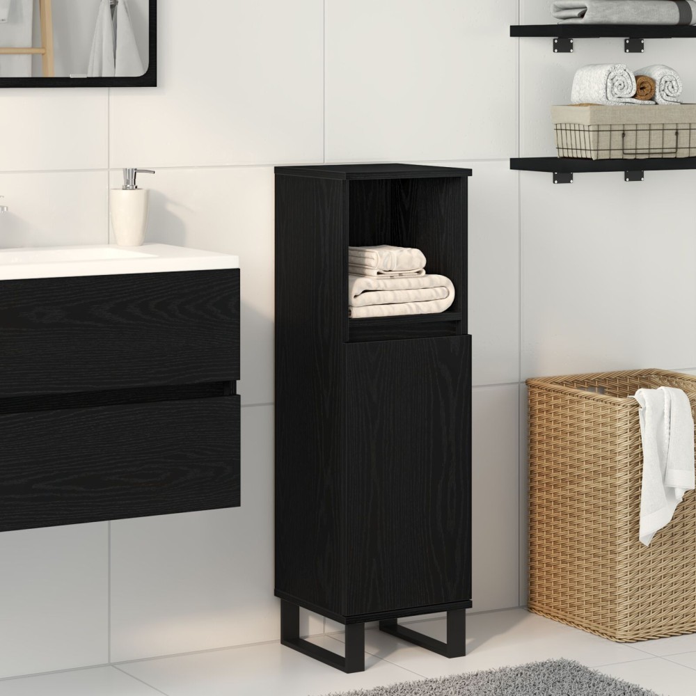 vidaXL Ντουλάπα Μπάνιου Μαύρη Δρυς 30x30x100cm Επεξεργασμένο Ξύλο 1 τεμ.