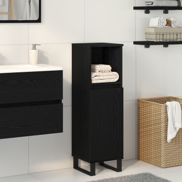 vidaXL Ντουλάπα Μπάνιου Μαύρη Δρυς 30x30x100cm Επεξεργασμένο Ξύλο 1 τεμ.