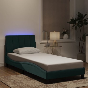 vidaXL Πλαίσιο Κρεβατιού με LED Σκούρο Πράσινο 80x200 εκ. Βελούδινο