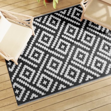 vidaXL Χαλί εξωτερικού χώρου ARAKIL Λευκό και μαύρο 140x200 cm PP