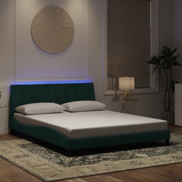 vidaXL Πλαίσιο Κρεβατιού με LED Σκούρο Πράσινο 160x200 εκ. Βελούδινο