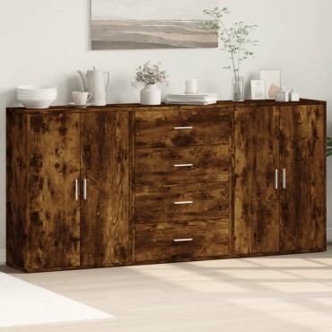 vidaXL Βοηθητικά Ντουλάπια 3 τεμ. Καπνιστή Δρυς 60x31x84cm Επεξ. Ξύλο