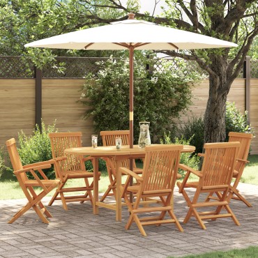 vidaXL Σέτ φαγητού για κήπο 7 τεμ. Καφέ Στερεό Ξύλο Τίκ 160x80x75cm
