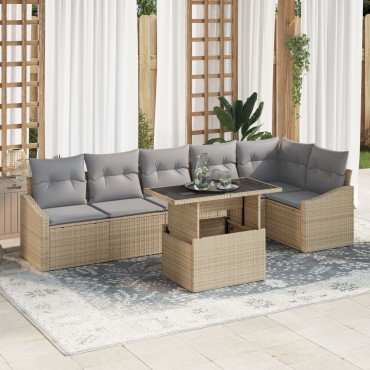 vidaXL Σετ Καναπέ Κήπου Σετ 7 Μπεζ (σκελετός), Γκρι (μαξιλάρια) Γωνιακός