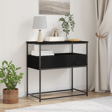 vidaXL Κονσόλα Μαύρη Δρυς 75x40x75cm Επεξεργασμένο Ξύλο και Ατσάλι 1 τεμ.