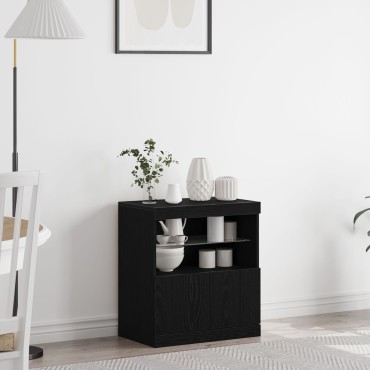 vidaXL Μπουφές με LED Φώτα Μαύρο Δρυς 60x37x67cm 1 τεμ.