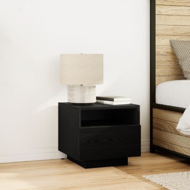 κομοδίνο vidaXL με LED φώτα Μαύρο Δρυς 40x39x37cm 1 τεμ.