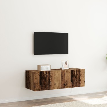 vidaXL Κιβώτιο Τοίχου για TV με LED Φωτάκια Παλιού Ξύλου 100x35x31 εκ