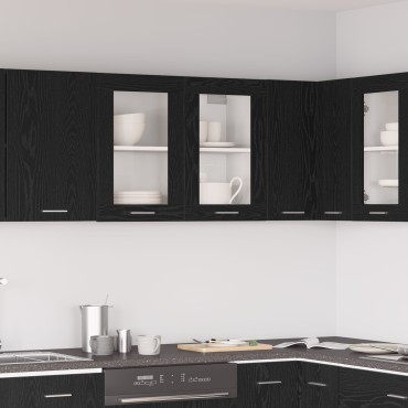 vidaXL Μαύρος Δρυς Κρέμαστο Γυάλινο Ντουλάπι 80x31x60cm από Επεξεργασμένο Ξύλο