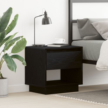 Κομοδίνο vidaXL Μαύρο Δρυς 45x34x48cm Επεξεργασμένο Ξύλο 1 τεμ.