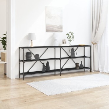 vidaXL Κονσόλα Μαύρη Δρυς 200x30x75cm Κατασκευασμένο ξύλο και ατσάλι 1 τεμ.