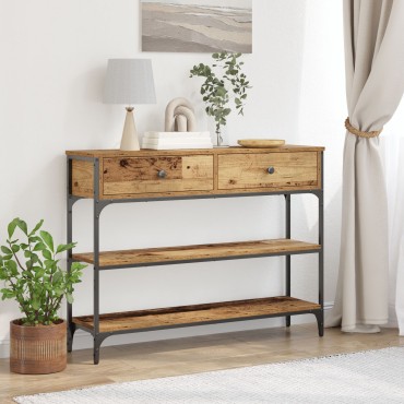 vidaXL Τραπέζι κονσόλας Παλιού Ξύλου 100x25x75cm Κατασκευασμένο από Ξύλο και Ατσάλι 1 τεμ.