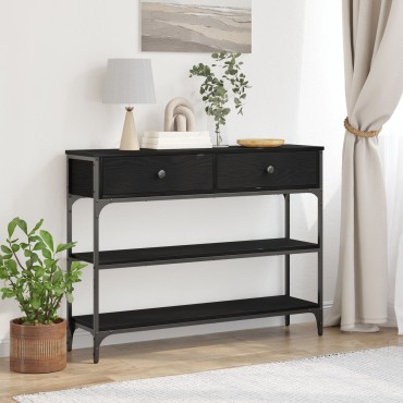 vidaXL Κονσόλα Μαύρο Δρυς 100x25x75cm Κατασκευασμένο ξύλο & Χάλυβας 1 τεμ.