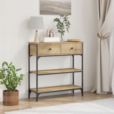 vidaXL Κονσόλα Οξιά 72,5x25x75cm Ξύλο Μηχανικής Κατασκευής & Χάλυβας 1 τεμ.