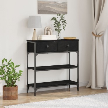 vidaXL Κονσόλα Μαύρη Δρυς 72,5x25x75cm Σανίδα και Χάλυβας 1 τεμ.