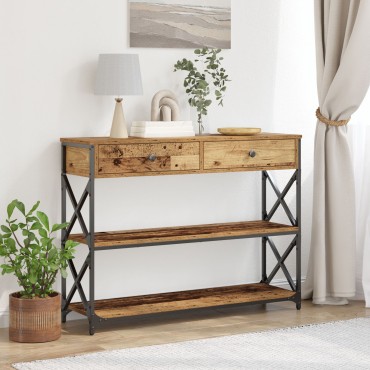 vidaXL Κονσόλα Παλιού Ξύλου 100x28x75cm Κατασκευασμένο Ξύλο & Χάλυβας 1 τεμ.