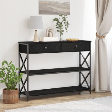 vidaXL Κονσόλα Μαύρη Δρυς 100x28x75cm Επεξεργασμένου Ξύλου & Ατσαλιού 1 τεμ.