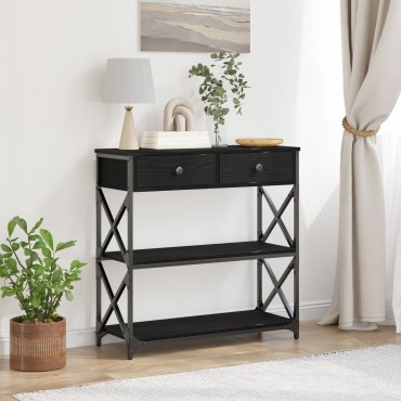 vidaXL Τραπέζι κονσόλας Μαύρη Δρυς 75x28x75cm Κατασκευασμένο ξύλο και ατσάλι 1 τεμ.