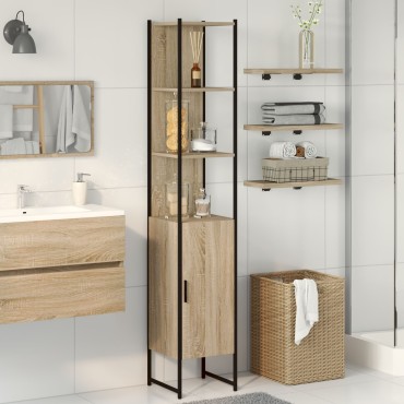 vidaXL Ντουλάπι Μπάνιου Sonoma Oak 33x33x185,5cm Επεξεργασμένο ξύλο 1 τεμ.