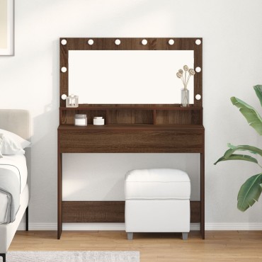 vidaXL Τραπέζι Μακιγιάζ με LED Φωτισμό Καφέ Δρυς 100x41x135 εκ