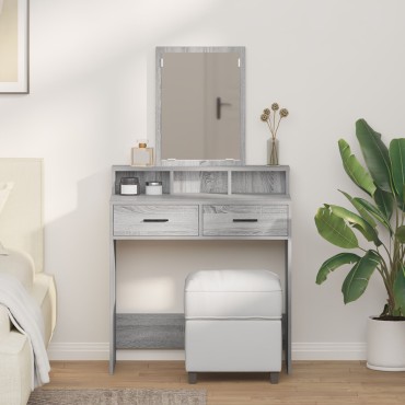 vidaXL Καθρέφτης με Συρτάρια Γκρι Σοναμά 79x41x140 εκ