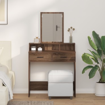 vidaXL Τραπέζι Μακιγιάζ με Συρτάρια Καφέ Δρυς 79x41x140cm
